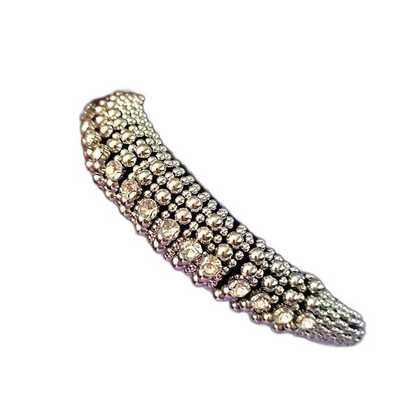 Ladies Silver Beaded Studded Rhinestone Headband Black Velvet Lined One Size... - Picture 1 of 5